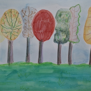 Watercolor and Crayon Autumn Trees image